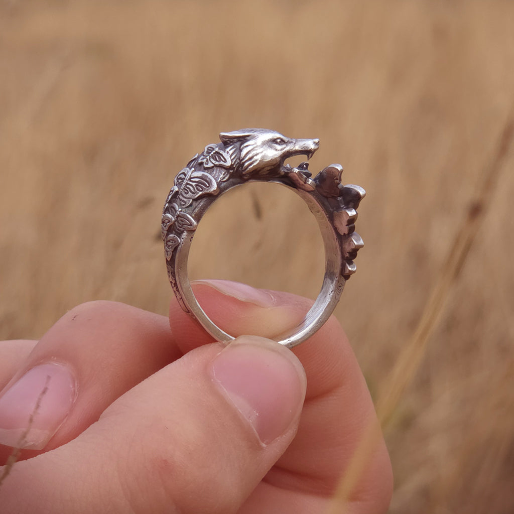 Wolf & Butterfly Ring