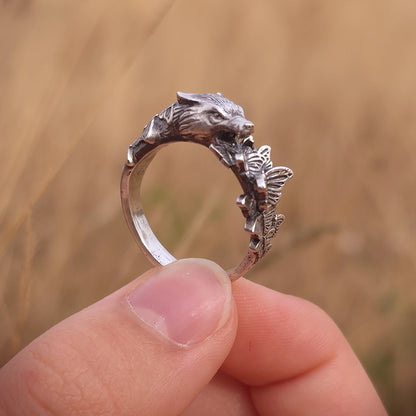 Wolf & Butterfly Ring