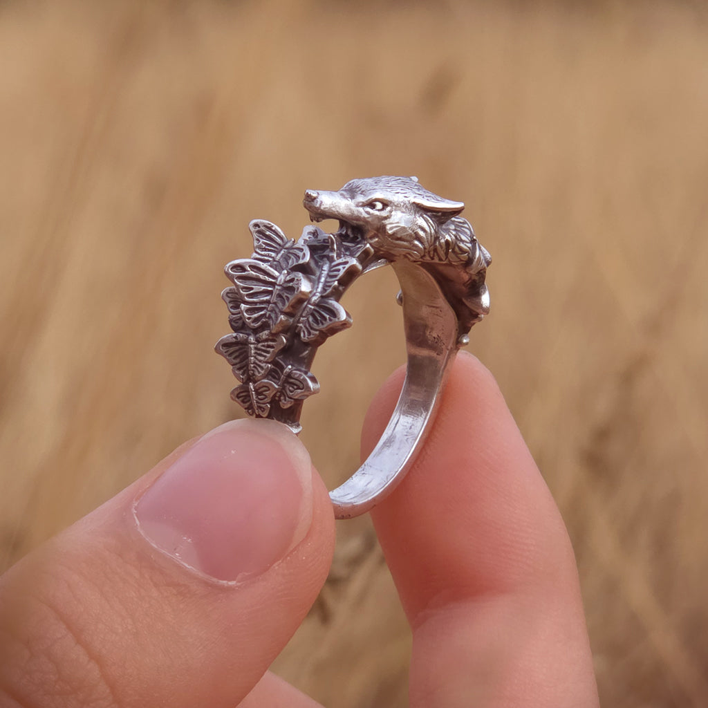 Wolf & Butterfly Ring