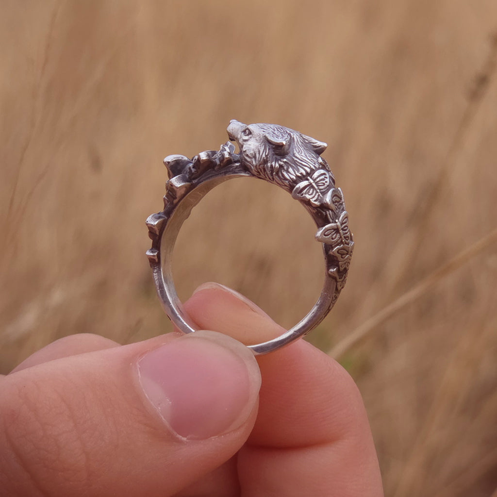 Wolf & Butterfly Ring