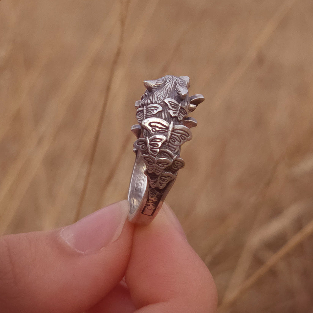 Wolf & Butterfly Ring